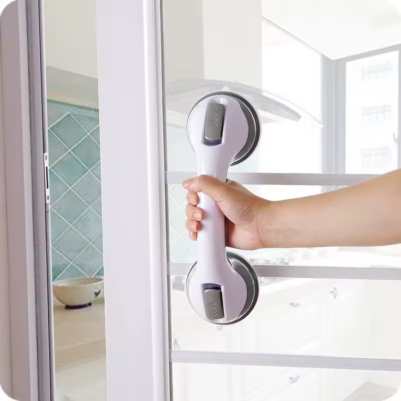 Person using Stable Grip for support while stepping into a shower